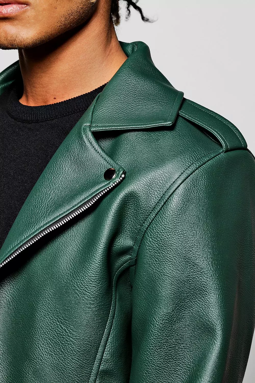 Green leather sale biker jacket mens